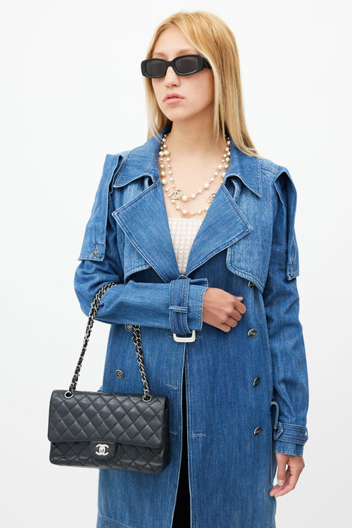 Chanel Black & Silver Classic Double Flap Shoulder Bag