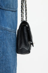Chanel Black & Silver Classic Double Flap Shoulder Bag