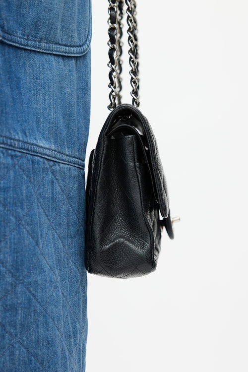 Chanel Black & Silver Classic Double Flap Shoulder Bag