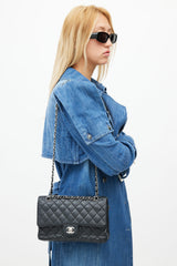 Chanel Black & Silver Classic Double Flap Shoulder Bag