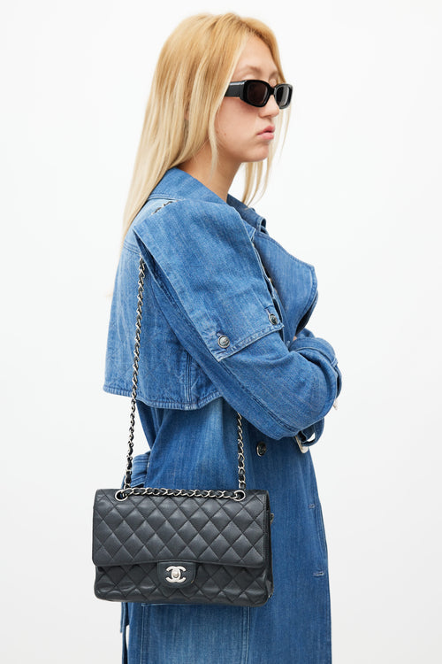 Chanel Black & Silver Classic Double Flap Shoulder Bag
