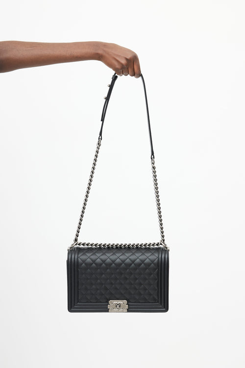 Chanel 2022 Black Quilted Caviar Leather Boy Bag