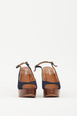 Chanel Black Suede & Wooden Platform CC Slingback Sandal