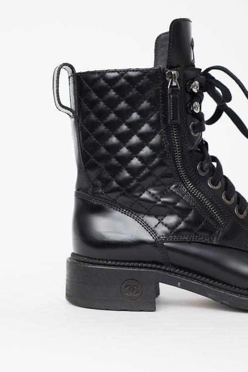 Chanel Black Smooth Leather Combat Boot