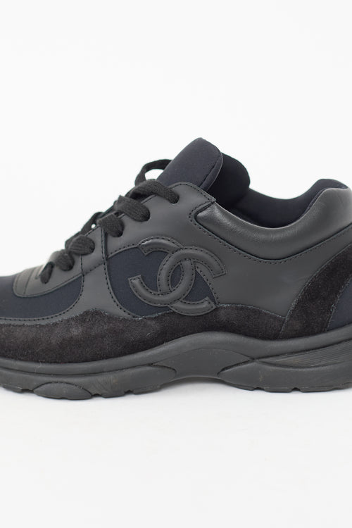 Chanel Black Suede CC Interlocking Logo Sneaker