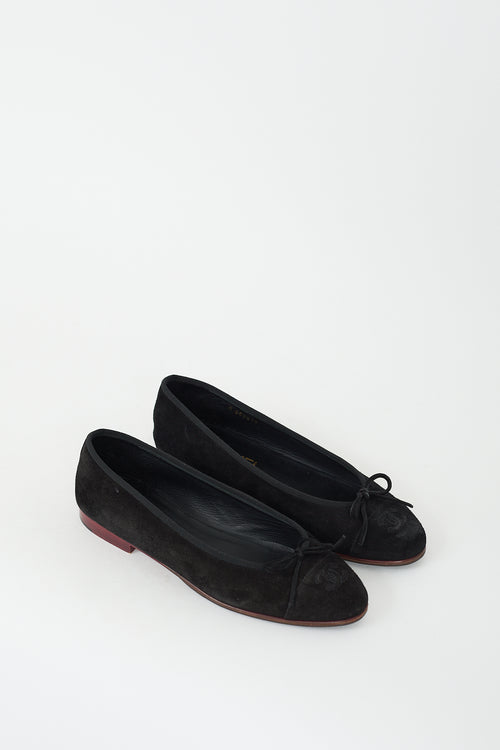 Chanel Black Suede CC Ballet Flat