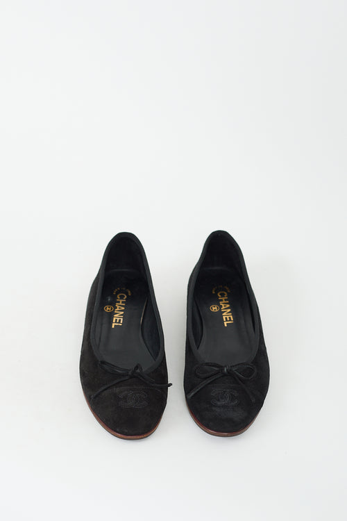 Chanel Black Suede CC Ballet Flat