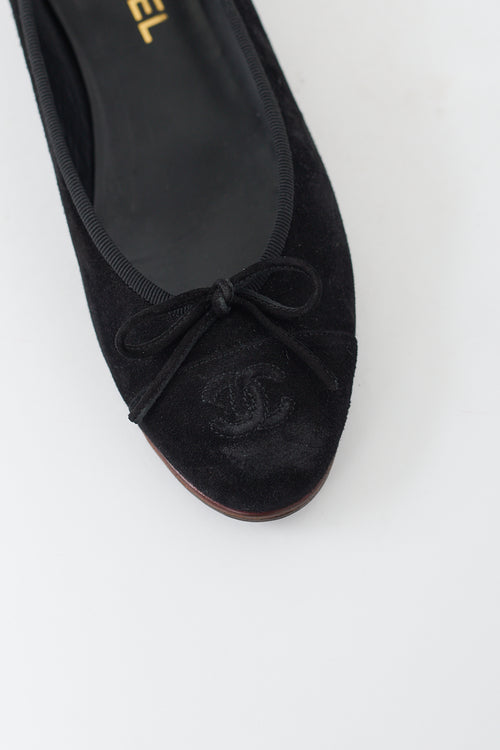 Chanel Black Suede CC Ballet Flat