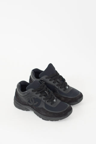 Chanel Black Suede CC Interlocking Logo Sneaker