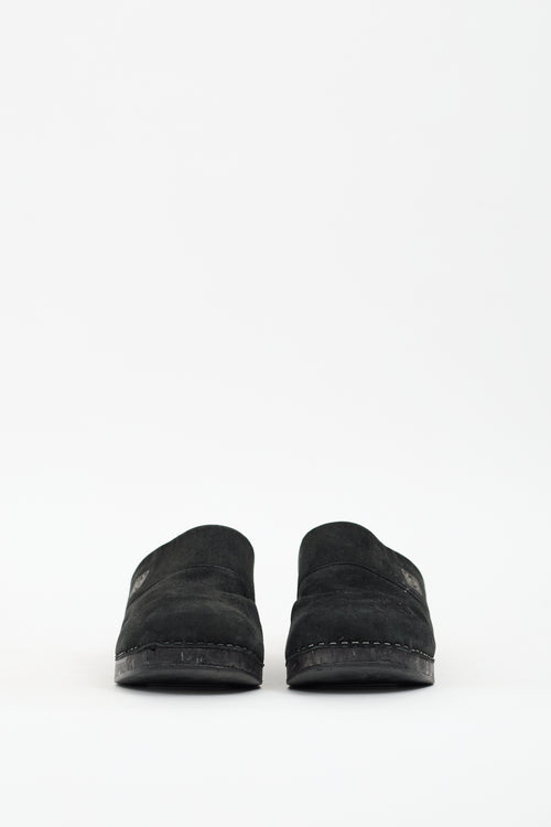 Chanel Black Suede Logo Clog Mule