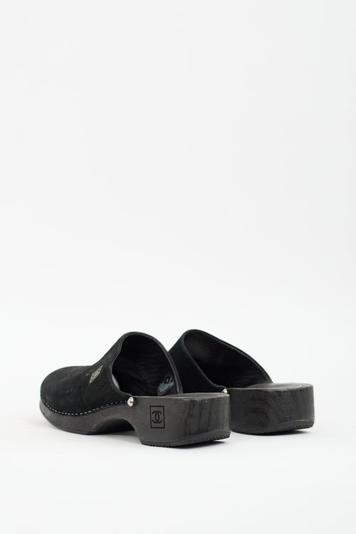 Chanel Black Suede Logo Clog Mule