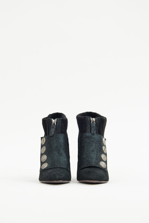 Chanel Black Suede Ribbed Collar Boot