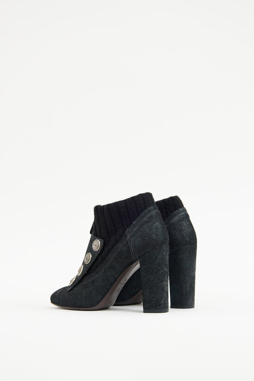 Chanel Black Suede Ribbed Collar Boot