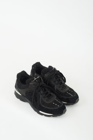 Chanel Black Tweed & Leather Sneaker