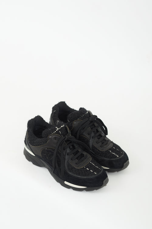 Chanel Black Tweed & Leather Sneaker