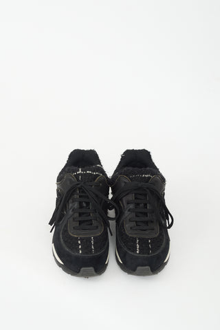 Chanel Black Tweed & Leather Sneaker