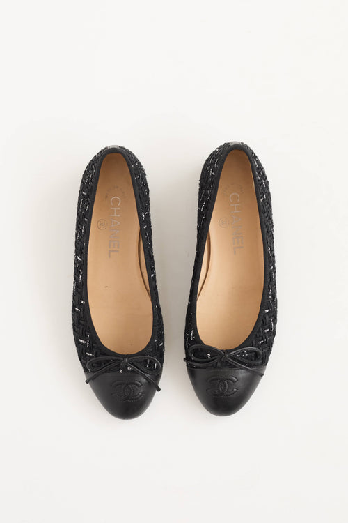 Chanel Leather & Ribbon Woven CC Ballet Flat