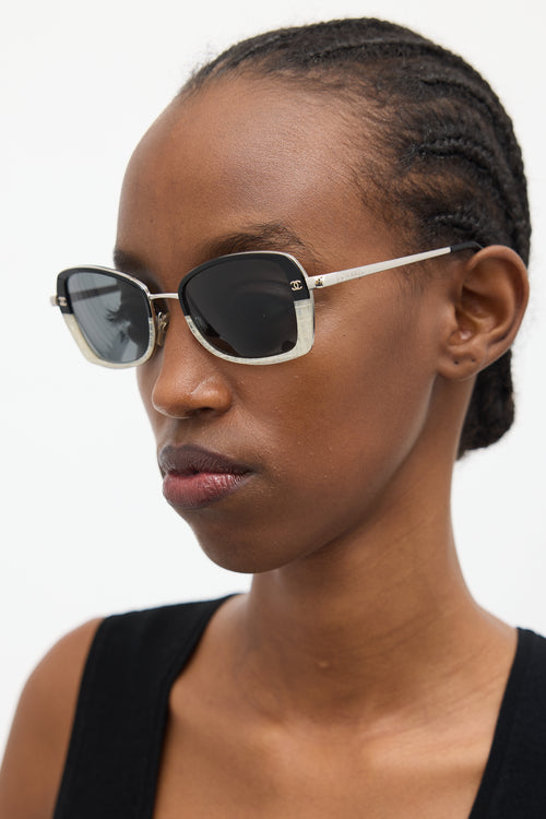 Chanel Black & White 4184 Rectangular CC Sunglasses