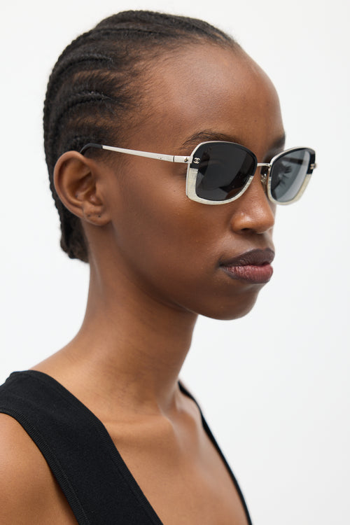 Chanel Black & White 4184 Rectangular CC Sunglasses