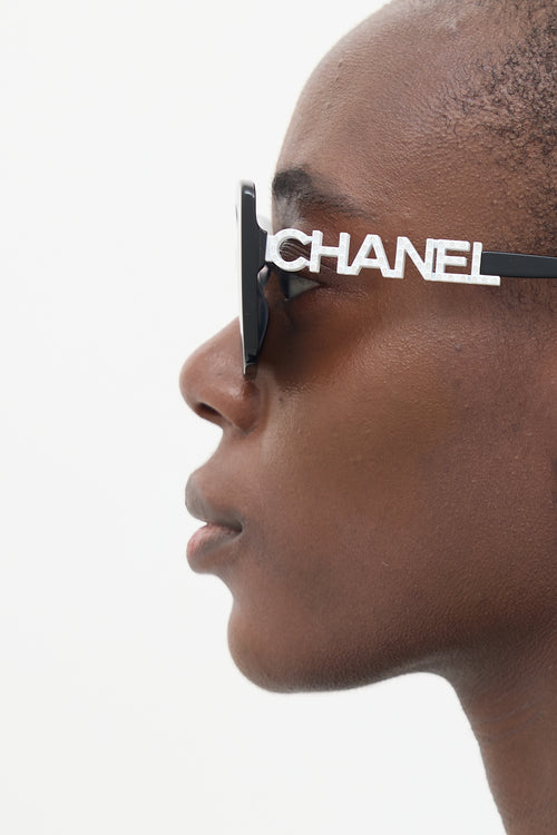 Chanel Black & White 5422-B Embellished Logo Sunglasses