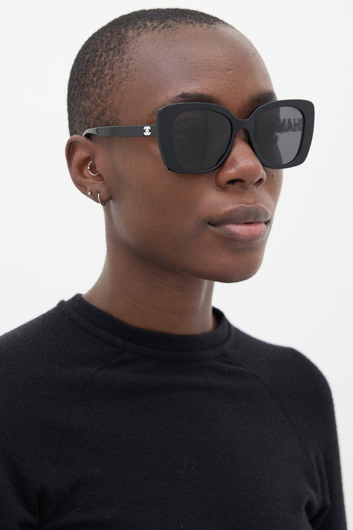 Chanel Black & White 5422-B Embellished Logo Sunglasses