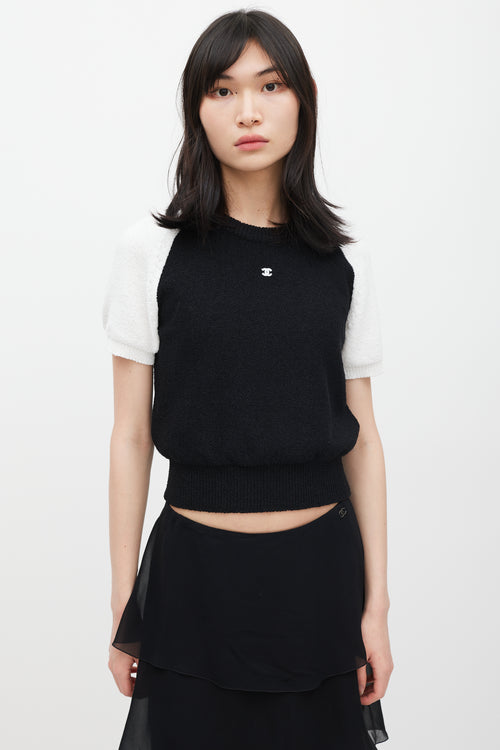 Chanel Black & White CC Short Sleeve Sweater