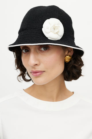 Chanel Black & White Camellia Bucket Hat