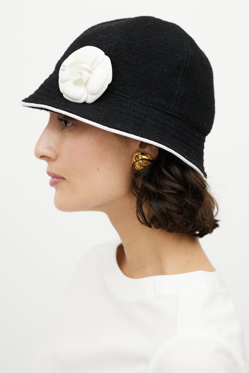Chanel Black & White Camellia Bucket Hat
