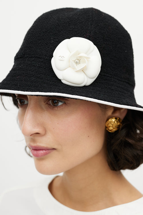 Chanel Black & White Camellia Bucket Hat