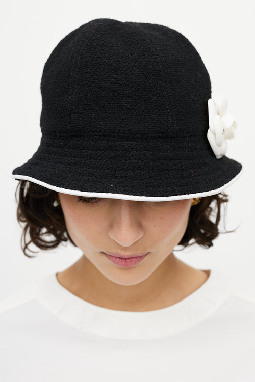 Chanel Black & White Camellia Bucket Hat