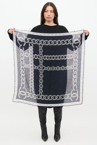 Chanel Black & White Cashmere Chainlink Logo Scarf