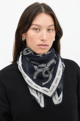 Chanel Black & White Cashmere Chainlink Logo Scarf