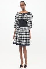 Chanel Black & White Plaid Off Shoulder Dress