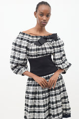 Chanel Black & White Plaid Off Shoulder Dress
