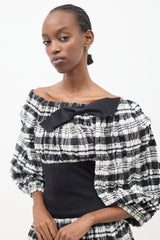 Chanel Black & White Plaid Off Shoulder Dress