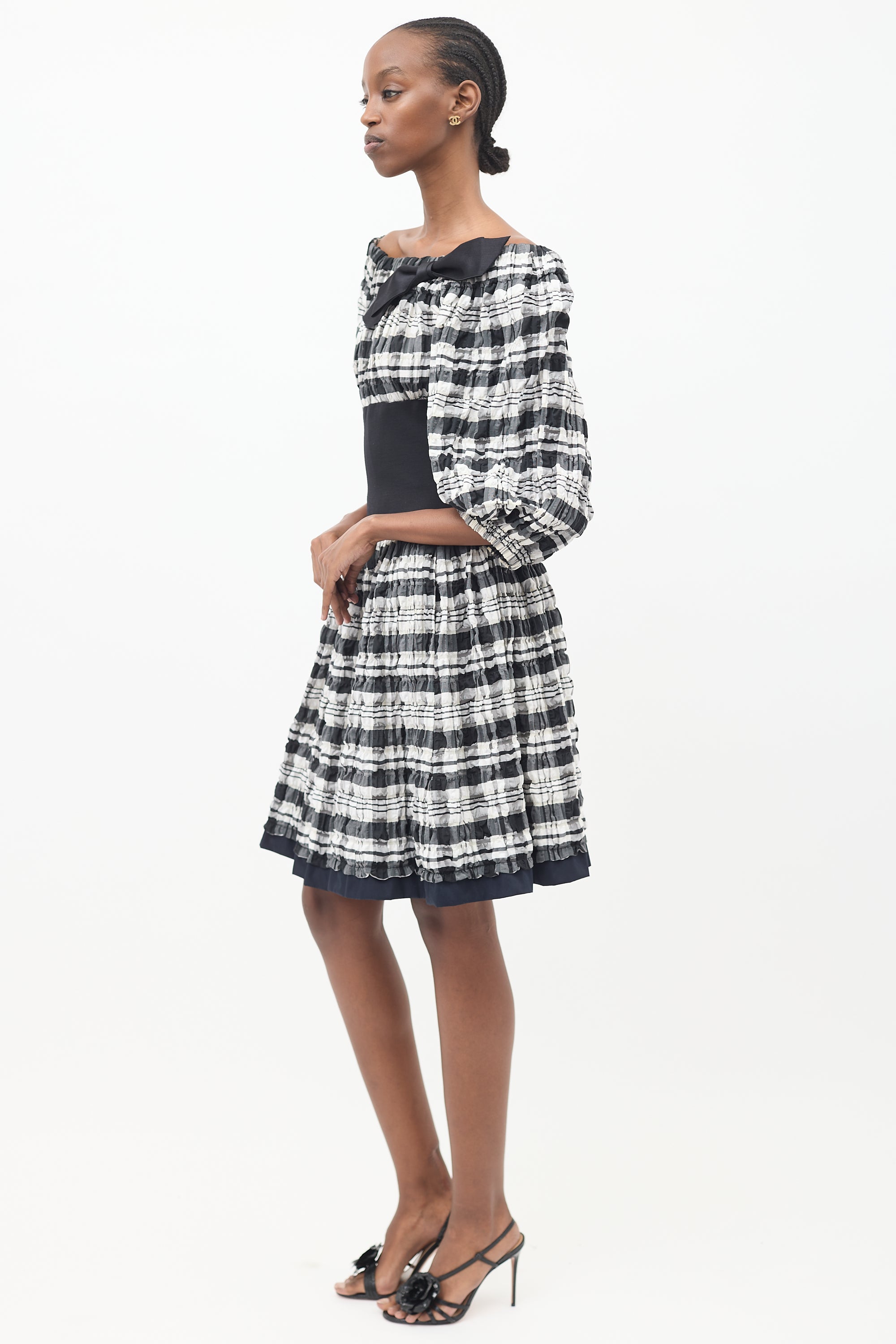 Chanel // Plaid Off Shoulder Dress VSP Consignment Chanel // Plaid Off Shoulder Dress VSP Consignment