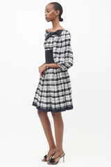 Chanel Black & White Plaid Off Shoulder Dress