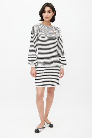 Chanel Black & White Knit Stripes Dress