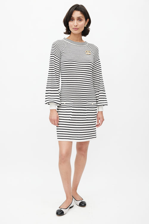 Chanel Black & White Knit Stripes Dress
