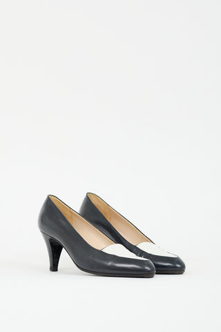 Chanel Black & White Leather Panelled Pump