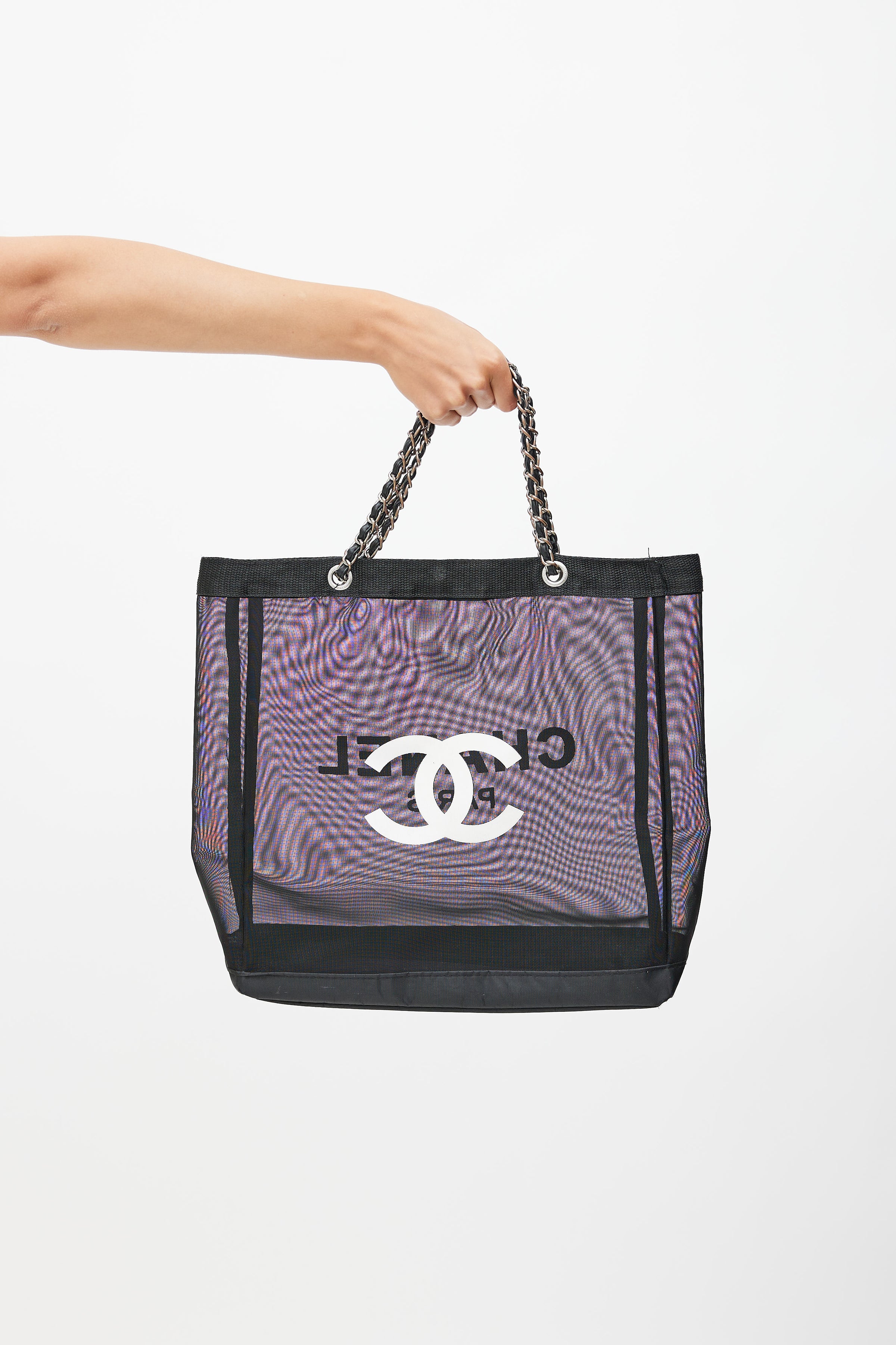 Chanel // Black & White Mesh Logo Tote Bag – VSP Consignment
