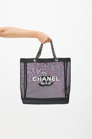 Chanel Black & White Mesh Logo Tote Bag