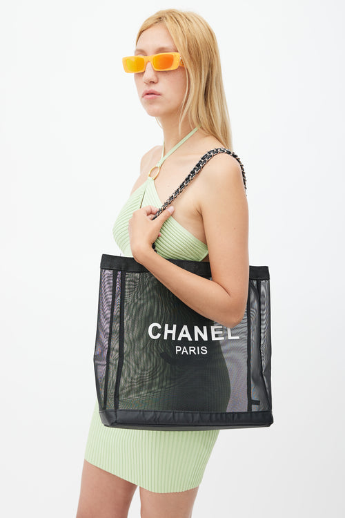 Chanel Black & White Mesh Logo Tote Bag