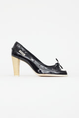 Chanel Black & White Patent Leather Boat Shoe Pump