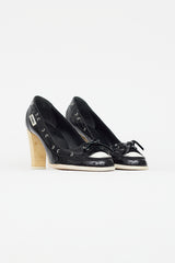 Chanel Black & White Patent Leather Boat Shoe Pump