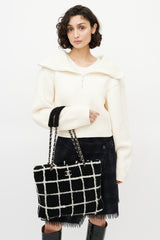 Chanel Black & White Shearling Grid Tote Bag