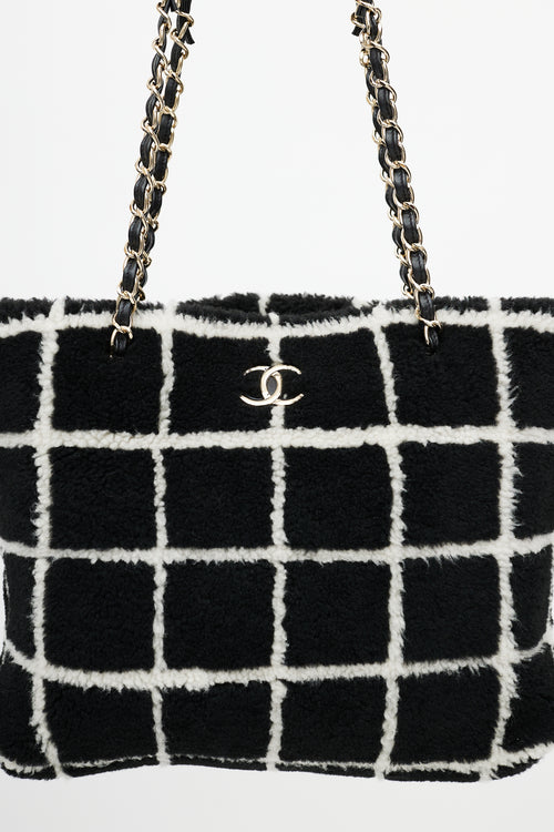 Chanel Black & White Shearling Grid Tote Bag