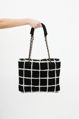Chanel Black & White Shearling Grid Tote Bag