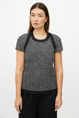 Chanel Black & White Wool Herringbone Boucle Top