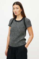 Chanel Black & White Wool Herringbone Boucle Top